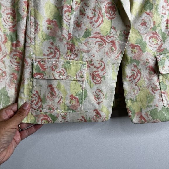 Elie Tahari Linen Blend Blazer Jacket Sz 4 Floral Pastel Cottagecore Coquette - Picture 3 of 13